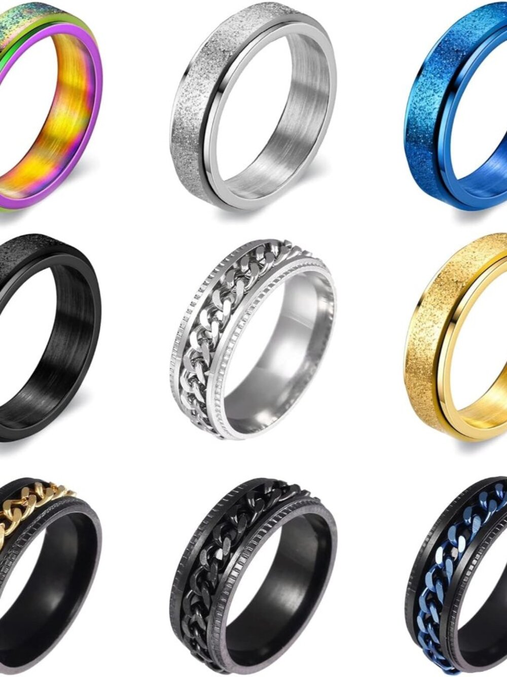 Anxiety Spinner Ring Set 4 Pcs - Moon & Star Design Fidget Rings for Women, Stre